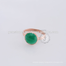 925 Sterling Silver Rose Gold Plated Gemstone Ring Green Onyx Gemstone Bezel Rings